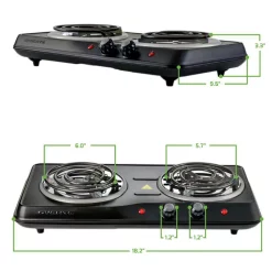 Food Warmers Ovente 5.7 In. And 6 In. Black Double Hot Plate Burner Electric Stove With Adjustable Temperature Control -MegaChef Sales Shop black ovente hot plates bgc102b e1 1000