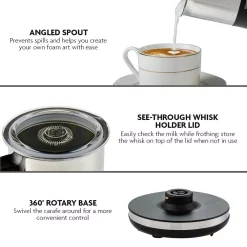 Coffee Makers Ovente 8.1 Oz. Black Stainless Steel Electric Milk Frother 3 In 1-Warming, Heating And Frothing, See Through Lid -MegaChef Sales Shop black ovente milk frothers fr1208b 1f 1000