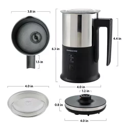 Coffee Makers Ovente 8.1 Oz. Black Stainless Steel Electric Milk Frother 3 In 1-Warming, Heating And Frothing, See Through Lid -MegaChef Sales Shop black ovente milk frothers fr1208b 44 1000