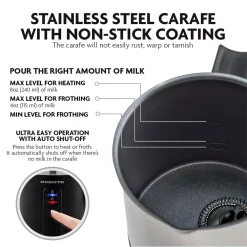 Coffee Makers Ovente 8.1 Oz. Black Stainless Steel Electric Milk Frother 3 In 1-Warming, Heating And Frothing, See Through Lid -MegaChef Sales Shop black ovente milk frothers fr1208b 4f 1000