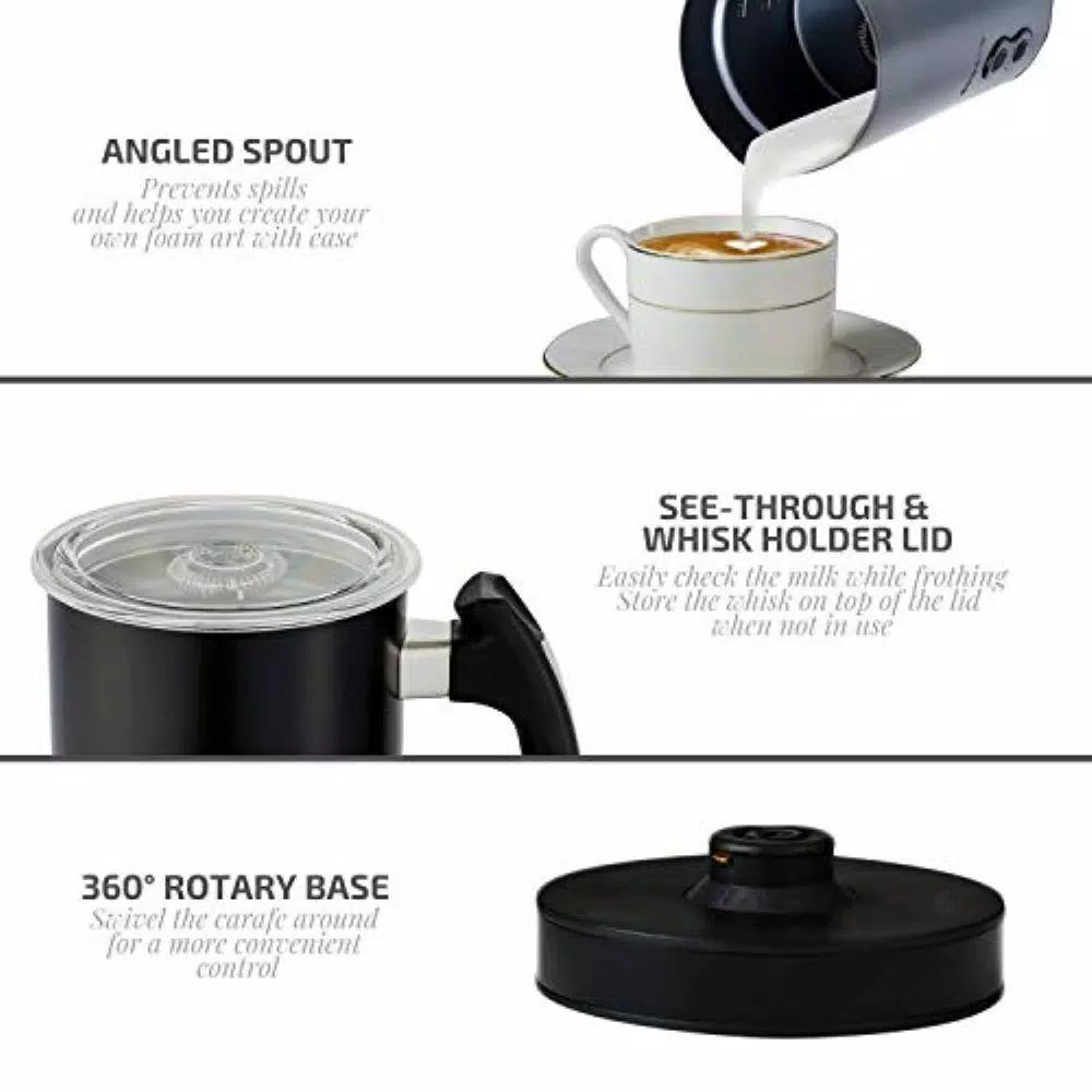 Coffee Makers Ovente 8 Oz. Black Automatic Electric Milk Frother And Steamer Hot Or Cold Froth Functionality Foam Maker And Warmer 4 Coffee Makers Ovente 8 Oz. Black Automatic Electric Milk Frother And Steamer Hot Or Cold Froth Functionality Foam Maker And Warmer - Image 4