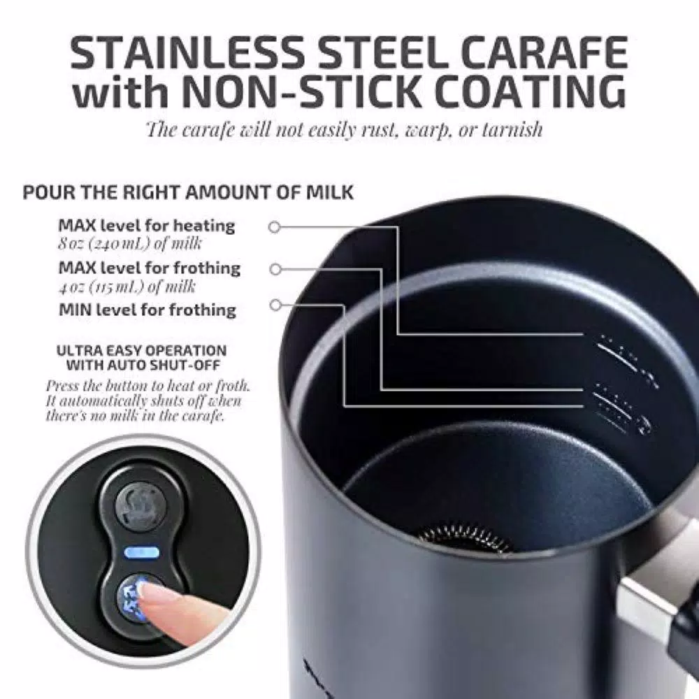 Coffee Makers Ovente 8 Oz. Black Automatic Electric Milk Frother And Steamer Hot Or Cold Froth Functionality Foam Maker And Warmer 3 Coffee Makers Ovente 8 Oz. Black Automatic Electric Milk Frother And Steamer Hot Or Cold Froth Functionality Foam Maker And Warmer - Image 3