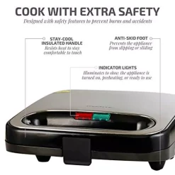 Electric Skillets & Indoor Grills Ovente 2-Slice Electric Sandwich Maker Non Stick Grill, Black (GPS401B) -MegaChef Sales Shop black ovente panini presses gps401b 4f 1000