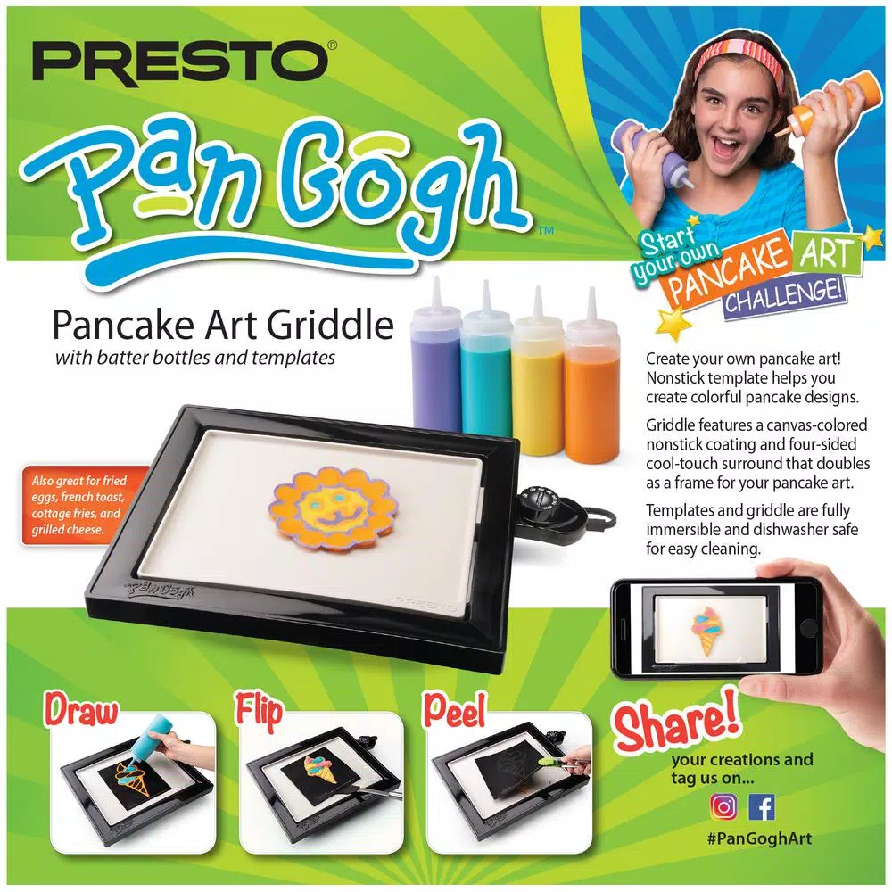 Electric Skillets & Indoor Grills Presto 112.5 Sq. In. Black Non-Stick PanGogh Electric Griddle Pancake Art Kit 2 Electric Skillets & Indoor Grills Presto 112.5 Sq. In. Black Non-Stick PanGogh Electric Griddle Pancake Art Kit - Image 2