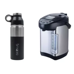 Electric Kettles Brentwood Appliances 14-Cup Stainless Steel Instant Hot Water Dispenser And GeoJug 2.25-Cup Stainless Steel Vacuum-Insulated Water Bottle
