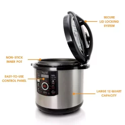 Cookers MegaChef 12 Qt. Black And Silver Electric Pressure Cooker With Automatic Shut-Off And Keep Warm Setting -MegaChef Sales Shop black silver megachef electric pressure cookers 985110831m 4f 1000