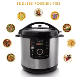 Cookers MegaChef 12 Qt. Black And Silver Electric Pressure Cooker With Automatic Shut-Off And Keep Warm Setting -MegaChef Sales Shop black silver megachef electric pressure cookers 985110831m c3 1000