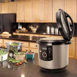 Cookers MegaChef 12 Qt. Black And Silver Electric Pressure Cooker With Automatic Shut-Off And Keep Warm Setting -MegaChef Sales Shop black silver megachef electric pressure cookers 985110831m fa 1000