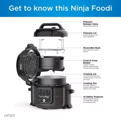 Cookers NINJA Foodi 6.5 Qt. Black Stainless Electric Pressure Cooker With Tender Crisp Technology -MegaChef Sales Shop black stainless ninja electric pressure cookers op301 44 1000