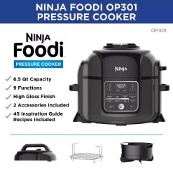 Cookers NINJA Foodi 6.5 Qt. Black Stainless Electric Pressure Cooker With Tender Crisp Technology -MegaChef Sales Shop black stainless ninja electric pressure cookers op301 c3 1000
