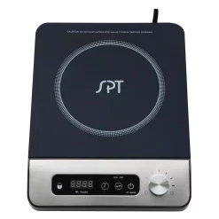 Food Warmers SPT 1650-Watts 8 In. Single Burner Induction Cooker (Silver) W/Control Knob W/3.5L Induction Ready Stainless Pot W/Glass Lid