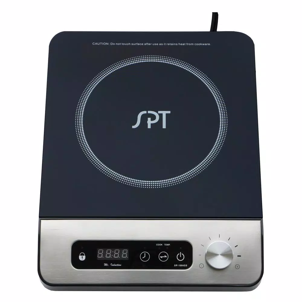 Food Warmers SPT 1650-Watts 8 In. Single Burner Induction Cooker (Silver) W/Control Knob W/3.5L Induction Ready Stainless Pot W/Glass Lid 1 Food Warmers SPT 1650-Watts 8 In. Single Burner Induction Cooker (Silver) W/Control Knob W/3.5L Induction Ready Stainless Pot W/Glass Lid