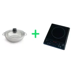 Food Warmers SPT 1300-Watts 7.5 In. Single Burner Induction Cooker (Black) With 3.5L Induction Ready Stainless Steel Pot W/ Glass Lid