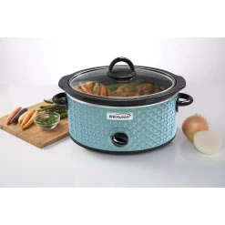 Cookers Brentwood Appliances Diamond 3.5 Qt. Blue Slow Cooker With Tempered Glass Lid -MegaChef Sales Shop blue brentwood appliances slow cookers sc 136bl 31 1000
