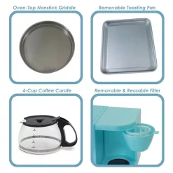 Toasters Elite 500 W 2 Slice Blue Toaster Oven With Coffee Maker And Griddle -MegaChef Sales Shop blue elite toaster ovens ebk 200blffp 4f 1000