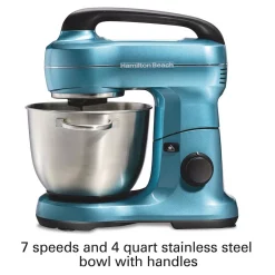 Mixers Hamilton Beach 4 Qt. 7-Speed Blue Stand Mixer With With Whisk, Dough Hook, Flat Beater Attachments -MegaChef Sales Shop blue hamilton beach stand mixers 63393 1f 1000