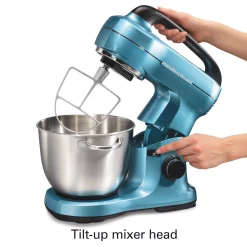 Mixers Hamilton Beach 4 Qt. 7-Speed Blue Stand Mixer With With Whisk, Dough Hook, Flat Beater Attachments -MegaChef Sales Shop blue hamilton beach stand mixers 63393 44 1000
