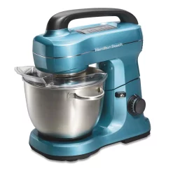 Mixers Hamilton Beach 4 Qt. 7-Speed Blue Stand Mixer With With Whisk, Dough Hook, Flat Beater Attachments