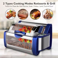 Toasters NutriChef White Digital Countertop Rotisserie & Grill Oven Rotating Kitchen Cooker In Blue -MegaChef Sales Shop blue nutrichef toaster ovens pkrtvg65bl 1f 1000