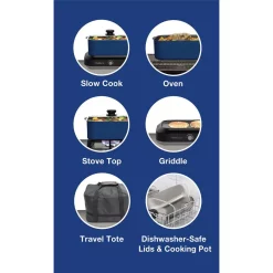 Cookers West Bend 5 Qt. Blue Non-Stick Versatility Slow Cooker With 5-Temperature Settings Includes Travel Lid And Thermal Tote -MegaChef Sales Shop blue west bend slow cookers 87905b 44 1000