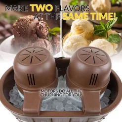 Dessert Makers Nostalgia 4 Qt. In Brown Electric Double Flavor Ice Cream Maker -MegaChef Sales Shop brown nostalgia ice cream makers icmw200dbl 1f 1000