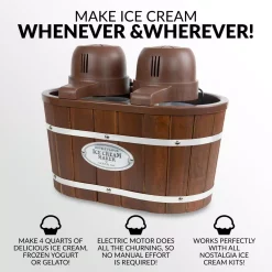 Dessert Makers Nostalgia 4 Qt. In Brown Electric Double Flavor Ice Cream Maker -MegaChef Sales Shop brown nostalgia ice cream makers icmw200dbl c3 1000