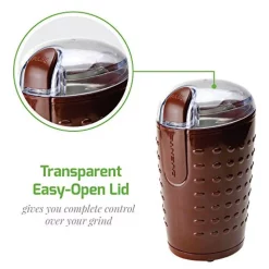 Coffee Makers Ovente 2.5 Oz. Brown One-Touch Electric Coffee Grinder With Transparent Easy Open Lid And Stainless Steel Blades -MegaChef Sales Shop brown ovente coffee grinders cg225br 44 1000