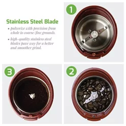 Coffee Makers Ovente 2.5 Oz. Brown One-Touch Electric Coffee Grinder With Transparent Easy Open Lid And Stainless Steel Blades -MegaChef Sales Shop brown ovente coffee grinders cg225br 4f 1000