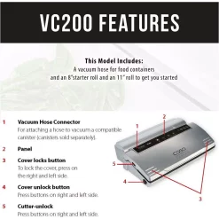 Food Processing CASO VC 200 Brushed Black Stainless Steel Food Vacuum Sealer 14 Food Processing CASO VC 200 Brushed Black Stainless Steel Food Vacuum Sealer -MegaChef Sales Shop brushed stainless black caso food vacuum sealers 11390 4f 1000