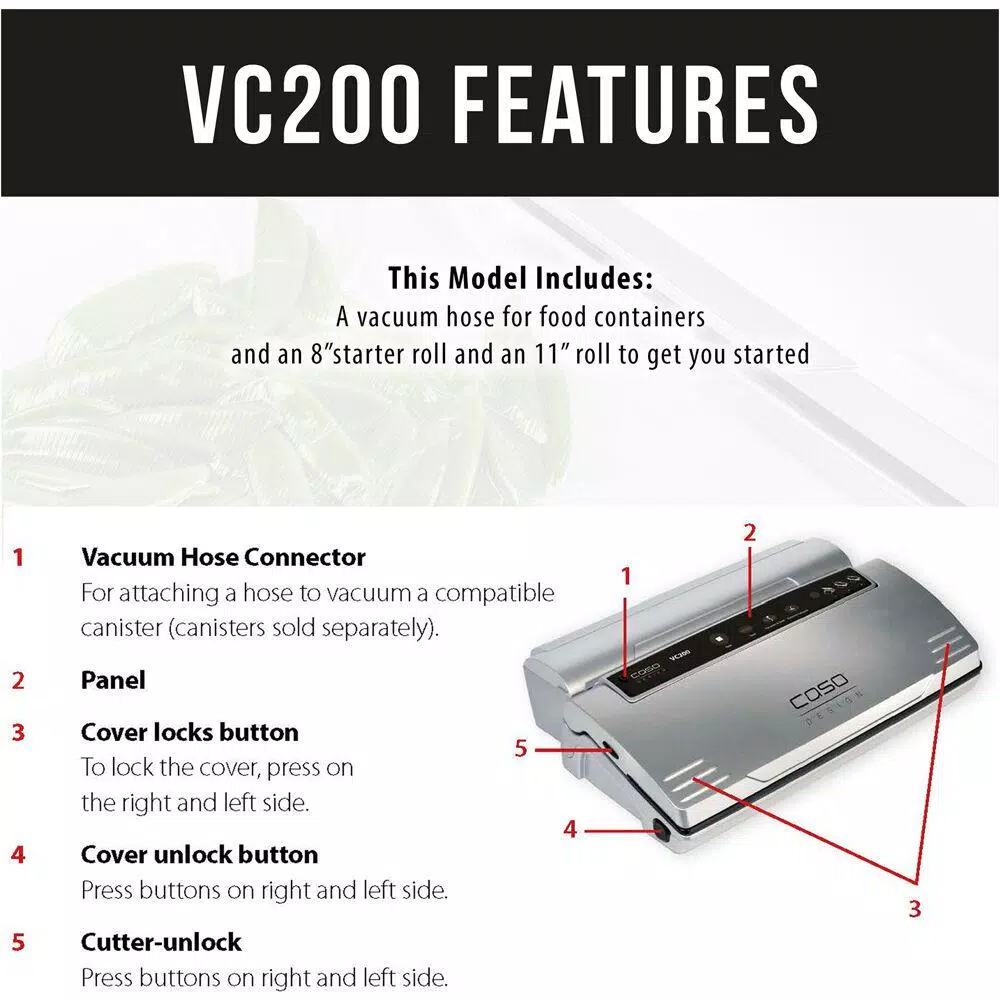 Food Processing CASO VC 200 Brushed Black Stainless Steel Food Vacuum Sealer 5 Food Processing CASO VC 200 Brushed Black Stainless Steel Food Vacuum Sealer - Image 5