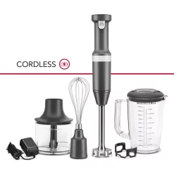 Blenders KitchenAid Cordless Variable Speed Charcoal Grey Hand Blender With Chopper And Whisk Attachment