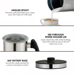 Coffee Makers Ovente 1.25-Cup Chrome Electric Double Wall Stainless Steel Milk Frother, Frothing & Heating Whisks, Espresso Machine Latte -MegaChef Sales Shop chrome ovente espresso machines fr4810ch 1f 1000