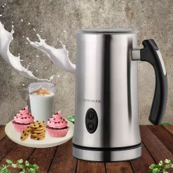 Coffee Makers Ovente 1.25-Cup Chrome Electric Double Wall Stainless Steel Milk Frother, Frothing & Heating Whisks, Espresso Machine Latte -MegaChef Sales Shop chrome ovente espresso machines fr4810ch 31 1000