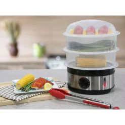 Cookers Elite 8.5 Qt. Stainless Steel Plastic 3-Tier Food Steamer -MegaChef Sales Shop clear stainless finish elite rice cookers est 2301 31 1000