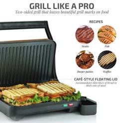 Electric Skillets & Indoor Grills Ovente Copper Electric Panini Press Grill, 2-Slice 1000-Watt Heating Plate, Drip Tray Included -MegaChef Sales Shop copper ovente panini presses gp0620co c3 1000