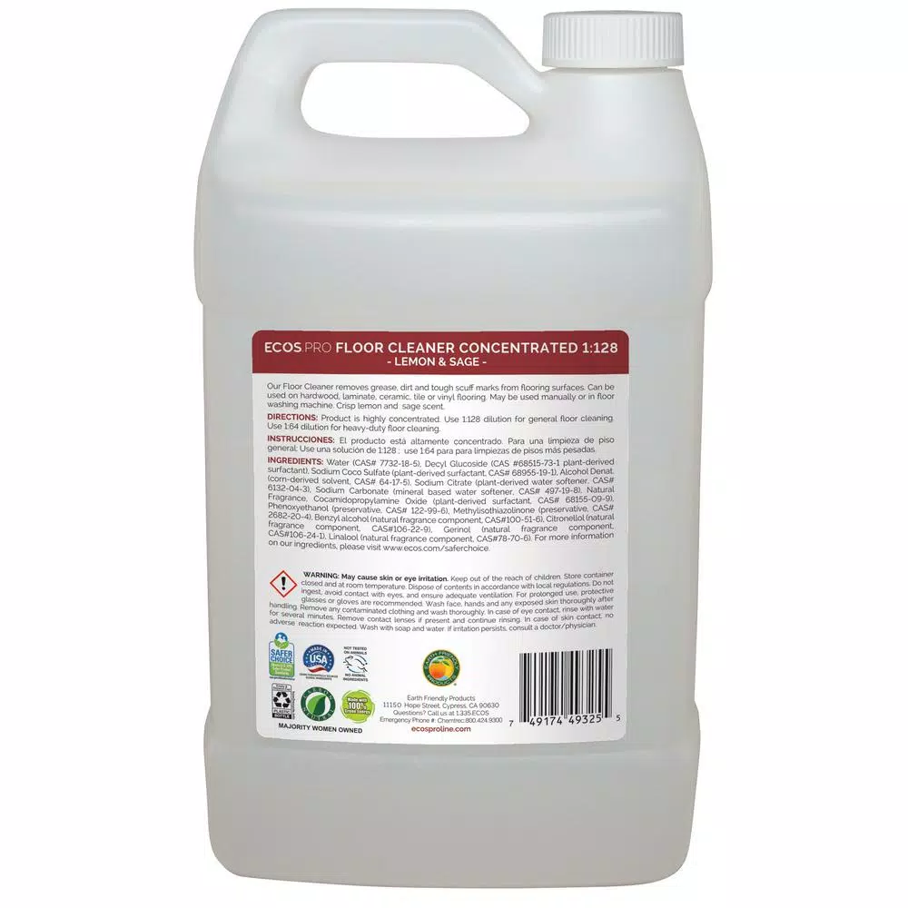 Floor Cleaning Products ECOS Pro 128 Oz. Neutral Floor Cleaner Lemon-Sage 1:128 Concentrate 2 Floor Cleaning Products ECOS Pro 128 Oz. Neutral Floor Cleaner Lemon-Sage 1:128 Concentrate - Image 2