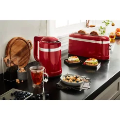 Toasters KitchenAid 2-Slice Empire Red Long Slot Toaster With High-Lift Lever -MegaChef Sales Shop empire red kitchenaid pop up toasters kmt3115er 4f 1000