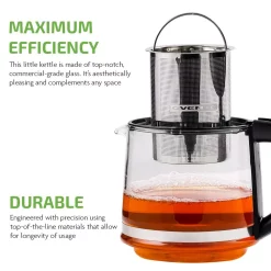 Electric Kettles Ovente 3.4-Cup Black Glass Tea Kettle With Tea Infuser For Loose-Leaf Tea, Compatible With KG612S (FGK27B) -MegaChef Sales Shop glass ovente electric kettles fgk27b 1f 1000