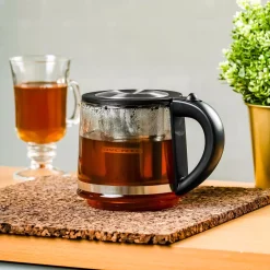 Electric Kettles Ovente 3.4-Cup Black Glass Tea Kettle With Tea Infuser For Loose-Leaf Tea, Compatible With KG612S (FGK27B) -MegaChef Sales Shop glass ovente electric kettles fgk27b 31 1000