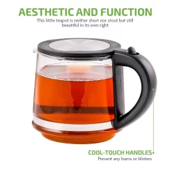 Electric Kettles Ovente 3.4-Cup Black Glass Tea Kettle With Tea Infuser For Loose-Leaf Tea, Compatible With KG612S (FGK27B) -MegaChef Sales Shop glass ovente electric kettles fgk27b 44 1000