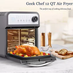Air Fryers Boyel Living 13 Qt. Gray Stainless Steel Air Fryer Oven With Rotisserie And Dehydrator, 8 Cooking Accessories Kits -MegaChef Sales Shop grey boyel living air fryers gbk gaf12 4f 1000