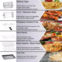 Air Fryers Boyel Living 13 Qt. Gray Stainless Steel Air Fryer Oven With Rotisserie And Dehydrator, 8 Cooking Accessories Kits -MegaChef Sales Shop grey boyel living air fryers gbk gaf12 76 1000