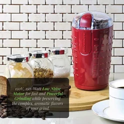 Coffee Makers Ovente 2.5 Oz. Maroon One-Touch Electric Coffee Grinder With Transparent Easy Open Lid And Stainless Steel Blades -MegaChef Sales Shop maroon ovente coffee grinders cg225m 31 1000