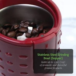 Coffee Makers Ovente 2.5 Oz. Maroon One-Touch Electric Coffee Grinder With Transparent Easy Open Lid And Stainless Steel Blades -MegaChef Sales Shop maroon ovente coffee grinders cg225m d4 1000