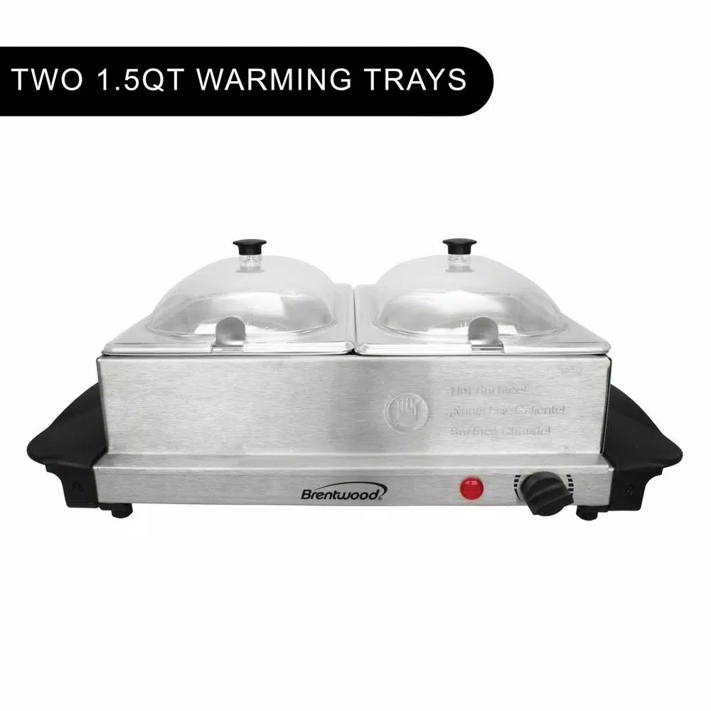 Food Warmers Brentwood 3 Qt. Metallic 2-Pan Buffet Server With Warming Tray 3 Food Warmers Brentwood 3 Qt. Metallic 2-Pan Buffet Server With Warming Tray - Image 3