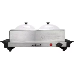 Food Warmers Brentwood 3 Qt. Metallic 2-Pan Buffet Server With Warming Tray