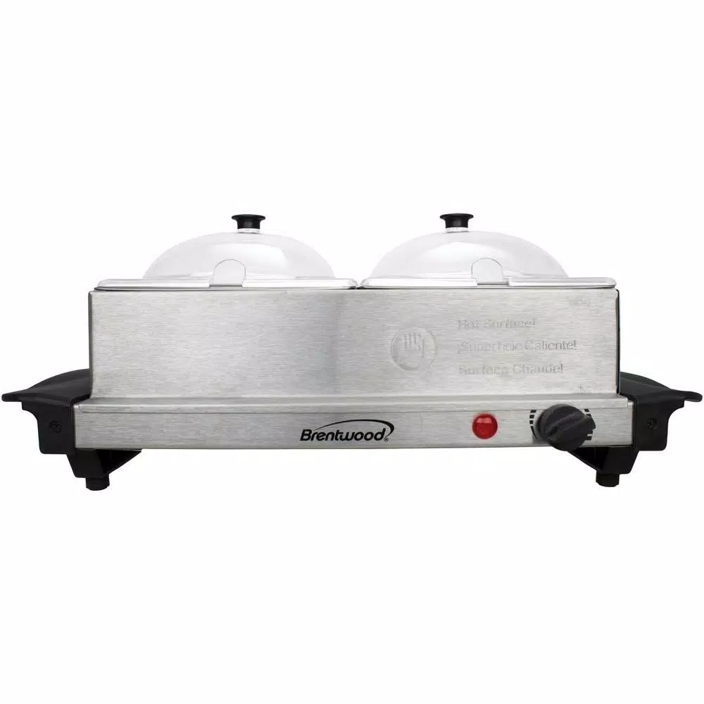 Food Warmers Brentwood 3 Qt. Metallic 2-Pan Buffet Server With Warming Tray 1 Food Warmers Brentwood 3 Qt. Metallic 2-Pan Buffet Server With Warming Tray