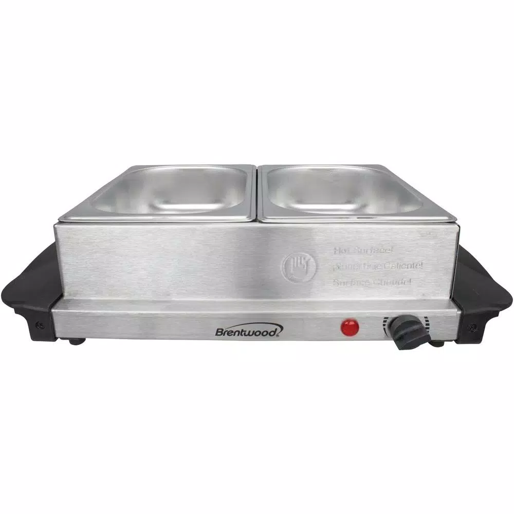 Food Warmers Brentwood 3 Qt. Metallic 2-Pan Buffet Server With Warming Tray 2 Food Warmers Brentwood 3 Qt. Metallic 2-Pan Buffet Server With Warming Tray - Image 2