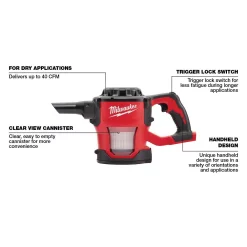 Vacuum Cleaners Milwaukee M18 18-Volt Lithium-Ion Cordless Compact Vacuum (Tool-Only) 14 Vacuum Cleaners Milwaukee M18 18-Volt Lithium-Ion Cordless Compact Vacuum (Tool-Only) -MegaChef Sales Shop milwaukee handheld vacuums 0882 20 40 1000