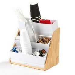 Coffee Makers Mind Reader 9-Compartment White Condiment Organizer With Wood Base -MegaChef Sales Shop mind reader coffee accessories comp9wd wht 1f 1000